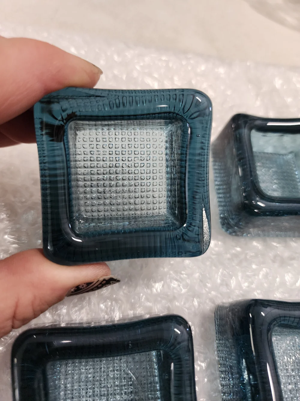 Set of 4 Pukeberg Sweden Blue Glass Ashtrays